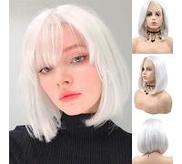 Lemon Yellow Middle Parting Lace Front Short Wigs for Women Fluorescent Yellow Wig Bright Color Natural Straight Lace Wigs Cosplay Festival Carnival Disco Replacement Wig 14 Inches ( Color : Blonde )