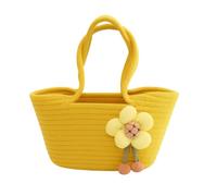 Lemon Yellow Straw Woven Beach Basket Tote Bag - Cute Floral Accent Sweet Pastel Style Small Large for Women Girls Daily Use Outdoor Picnic Shopping Vacation Handbag Accessories