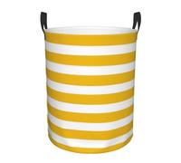 Lemon Yellow Stripes Pattern Laundry Basket, Waterproof Round Dirty Clothes Hamper â€“ Cute Nursery Hamper, Foldable Storage Baskets With Handles For Office, Bedroom, Bath