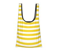 Lemon Yellow Stripes Pattern Print Foldable Reusable Grocery Bag Lightweight Shopping Tote for Groceries Travel Beach Eco-Friendly Compact Adventure Tote