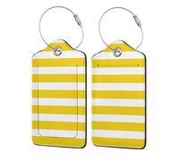 Lemon Yellow Stripes Pattern Printing Luggage Tags for Suitcases Pu Leather Luggage Tags Privacy Flip Cover, Stainless Steel Loop & Waterproof Address Card (1pack/2pack/4pack)