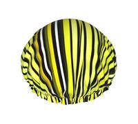 Lemon Zest Yellow Stripes Pattern Printed Reusable Bathing Cap, Dual Layer Hair Cover For Long Thick Hair, 10.6in Headgear