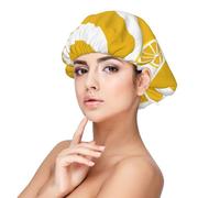Lemon Zest Yellow Stripes Pattern Printed Satin Hair Bonnet for Sleeping Double Layer Silk Sleep Cap Hair Wrap Cap for Women Men