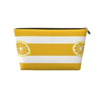 Lemon Zest Yellow Stripes Pattern Printed Travel Cosmetic Bags with Gold Zipper Makeup Organizer Cosmetic Case Toiletry Bag for Women Mom Girls