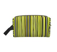 Lemon Zest Yellow Stripes Pattern Printed Travel Storage Pouch, Double Sided Large Bag for Clothes and Personal Accessories