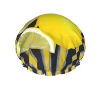 Lemon Zest Yellow Stripes Printed Reusable Bathing Cap, Dual Layer Hair Cover For Long Thick Hair, 10.6in Headgear