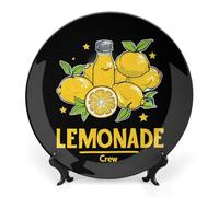 Lemonade Crew Lemon Lover Personalized Bone China Decorative Plate Ceramic Decorative Plates with Display Stand for Home Office Decor