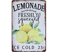 Lemonade Freshly Squeezed Ice Cold 25 Cents Lemon Sign Vintage Retro Metal Tin Sign Lemon Home Garage Bar Club Hotel Wall Decor Signs Garden Lemon Decor Gift For Women Men 8x5.5 Inch Plaque Tin Sign