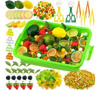Lemonade Sensory Bin Item Summer Counting Sorting Set with Sandbox Lemon Stand Sensory Bin Filler Fine Motor Fake Strawberry Blueberry Fake Cubes Counts for Easter Spring Summer Sorting Counting Decor