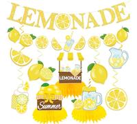Lemonade Stand Decorations, Lemon Party Decorations includes Lemonade Banner Lemon Decorations Hanging swirls and Lemonade Honeycomb Centerpieces,lemon decorations for Indoor Outdoor Lemon Party