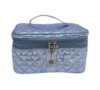 lemonbella Large Glambox Quilted Travel Cosmetic Bag Spacious Makeup Organizer with Dual Zippers & Top Handle - Portable Toiletry Pouch for Women, ICE BLUE