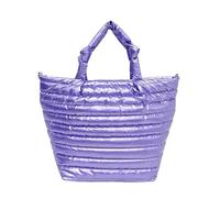 lemonbella Large The Rebecca Puffer Tote Bag Nylon Stylish Quilted Carryall with Striped Crossbody Strap - Perfect for Everyday, Work, Gym, and Travel - Spacious & Lightweight, Lavendar