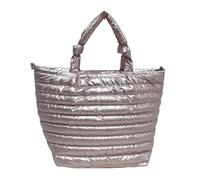 lemonbella Large The Rebecca Puffer Tote Bag Nylon Stylish Quilted Carryall with Striped Crossbody Strap - Perfect for Everyday, Work, Gym, and Travel - Spacious & Lightweight, Ice Pink