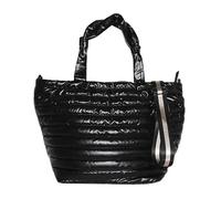 lemonbella Large The Rebecca Puffer Tote Bag Nylon Stylish Quilted Carryall with Striped Crossbody Strap - Perfect for Everyday, Work, Gym, and Travel - Spacious & Lightweight, Black