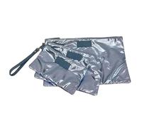 lemonbella Medium Carly Trio Pouch Set 3 Nylon Quilted Metallic Organization Bag with Wristlet - Versatile for Travel, Cosmetics, Tech, and Everyday Essentials, Ice Blue