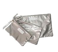 lemonbella Medium Carly Trio Pouch Set 3 Nylon Quilted Metallic Organization Bag with Wristlet - Versatile for Travel, Cosmetics, Tech, and Everyday Essentials, Champagne