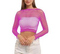 LemonGirl Women Fishnet Crop Tops Lingerie Babydoll Chemise Top US 2-18 Rose