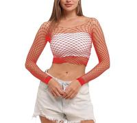 LemonGirl Women Fishnet Crop Tops Lingerie Babydoll Top Chemise One Size US 2-18 Red