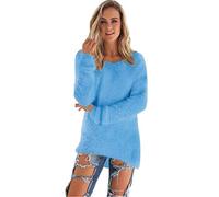 LemonGirl Women's Fashionable Long Sleeve Pullovers Loose Fluffy Fuzzy Jumper Sweater, Blue, L