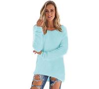 LemonGirl Women's Fashionable Long Sleeve Pullovers Loose Fluffy Fuzzy Jumper Sweater, Lightblue, 3XL