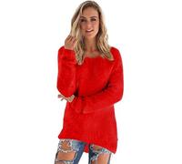LemonGirl Women's Fashionable Long Sleeve Pullovers Loose Fluffy Fuzzy Jumper Sweater, Red, S