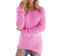 LemonGirl Women's Fashionable Long Sleeve Pullovers Loose Fluffy Fuzzy Jumper Sweater, Rose, Small