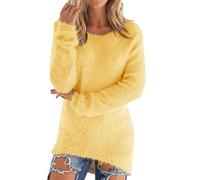 LemonGirl Women's Fashionable Long Sleeve Pullovers Loose Fluffy Fuzzy Jumper Sweater Yellow