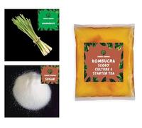 Lemongrass Kombucha Starter Tea makes up to 10 litre of probiotic/Kit for BeginnersTHICK SCOBY culture 100% Natural No Preservative Keto-Friendly, Low Sugar, Vegan, Gluten-Free