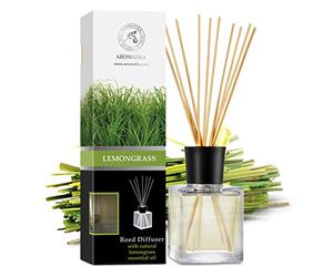 Lemongrass Reed Diffuser w/Natural Essential Lemongrass Oil 200ml - Intensive - Fresh And Long Lasting Fragrance - Scented Reed Diffuser - 0% Alcohol - Diffuser Gift Set w/ 8 Bamboo Sticks