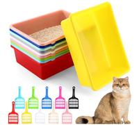 LemonRoad 10 Pcs Kitten Litter Box Set Plastic Portable Cat Litter Tray 10 Scoops Multi Color Nonstick Cat Litterbox Pan Toilet Pet Supplies for Kitty Bunny Guinea Pig (15.35'' X 11.42'' X 4.72'')