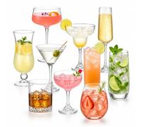 LemonRoad 10 Set Mixed Drinkware Cocktail Glasses Set Mixed Drink Cocktail Martini Whiskey Highball Margarita Hurricane Coupe Glasses Gift for Home Bar Party Accessory (Whiskey Bar Kit)