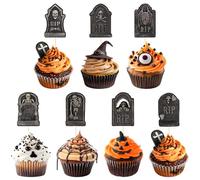 LemonRoad 100 Pcs Halloween Cupcake Toppers Tombstones Cake Decorations Graveyard Cupcake Toppers Table Centerpiece Sticks Cake Picks for Birthday Party Decoration Supplies(Novelty)