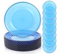 LemonRoad 12 Pack Blue Charger Plates 13'' Plastic Clear Blue Chargers with Bead Rim Round Tabletop Decorative Plates for Wedding Bridal Shower Holiday Party Home Restaurant Supplies(Silver)
