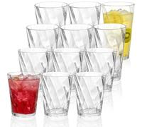 LemonRoad 12 Pack Plastic Drinking Glasses Set Reusable Clear 13.5 oz Rocks & 20 oz Water Cups Set Stackable Clear Plastic Tumblers Kitchen Drinkware for Whiskey Beer Juice Milk Water Drink Cocktail