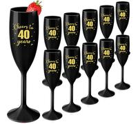 LemonRoad 12 Pcs Cheers to 40 Years Champagne Flutes Reusable 50st Birthday Party Decor 40th Plastic Toasting Champagne Glass Black Goblet Cocktail Cups for Men Women 40th Anniversary Party Supplies