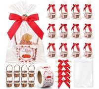 LemonRoad 12 Pcs Mini Woven Basket with Handle Strawberry First Birthday Decorations Includes Bow Ribbon Thank You Stickers Opp Bags Mini Flower Fruit Picnic Basket Valentines Easter Baby Shower