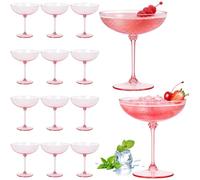 LemonRoad 12 Pcs Plastic Coupe Glasses 9 oz Disposable Martini Glasses for Cocktails, Champagne, Desserts and Espresso, Drinkware Set for Weddings, Birthday Parties, Home Bars (Pink)