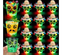 LemonRoad 12 Sets Cactus Plastic Shot Glasses Mini Mexican Hats 2 oz Light up Tequila Glass Cute Cactus Party Cup Bachelorette Western Party Favors for Adult Cinco De Mayo Birthday Carnival