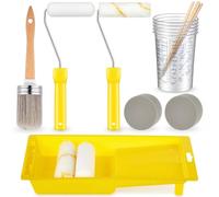 LemonRoad 18 Pieces Paint Brush and Roller Set, Painting Supplies for Cabinet Furniture, with Sponge, Tray Liner, Cup and Mixing Stick, Tools to Finish All in One Paint(4 Inch,Combo Brush Set)