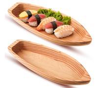 LemonRoad 2 Pack Lucky Boat Serving Trays, Solid Wood Boat Shape Decorative Plate for Serving Desserts, Fruit, Snack Sushi and Seafood or House Ornament, Key Tray, Functional and Storage Bowl