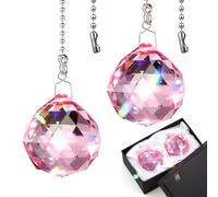 LemonRoad 2 Pcs Crystal Prism Ball 40 mm Suncatcher with Chain Hanging Rainbow Pendants Prism for Windows Gift Feng Shui(Pink)