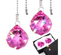 LemonRoad 2 Pcs Crystal Prism Ball 40 mm Suncatcher with Chain Hanging Rainbow Pendants Prism for Windows Gift Feng Shui(Rose Red)