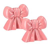 LemonRoad 2 Pcs Pink Bow Salt and Pepper Shakers Set Cute Bow Ceramic Decorative Salt and Pepper Shaker Set Coquettish Preppy Decor for Kitchen Dinner Table Party Funny Novelty Gift