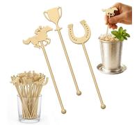 LemonRoad 24 Pcs 7 Inch Gold Derby Drink Stirrers Plastic Swizzle Stir Sticks with Horseshoe Trophy Racehorse Designs Derby Party Decorations for Coffee Cocktails Whiskey Beverage Bar Weddings Events