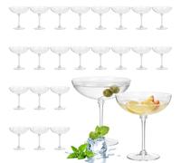LemonRoad 24 Pcs Detachable Martini Glasses 9oz Plastic Coupe Cocktail Dessert Glassware Set for Champagne Wine Wedding Holiday Party Supplies (Clear)