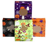 LemonRoad 24 Pcs Halloween Cookie Boxes with Window Pumpkin Witch Ghosts Spider Paper Treat Boxes for Cookies Candy or Small Cupcake Wrapping in Halloween Party Supplies
