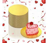 LemonRoad 25 Pcs 4 Inch Mini Cake Boards Round Cake Base Proof Grease Mousse Cupcake Base Disposable Circle Plate Dessert Displays Tray for Kitchen Baking Caking Pizza Dessert (Golden)