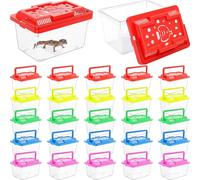 LemonRoad 25 Pcs Plastic Reptile Terrariums Carrier Cage Enclosure Snake Breeding Box Hatching Container Fish Tank with Ventilated Lid for Tarantula Spider Turtle Lizard, 5.9x4.3x3.5 Inch