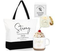 LemonRoad 3 Pcs Christmas Christian Gift Set Inspirational Large Handle Bag Ceramics Coffee Mug Religious Scented Candle Religious Gift for Christmas Church Party Mom Friends Women(White)
