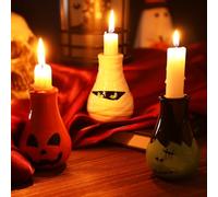LemonRoad 3 Pcs Fun Halloween Candlestick Holders Pumpkin Wine Glass Candle Stick Holders Ceramic Taper Candle Holder for Halloween Party Holiday Office Home Decor Gift